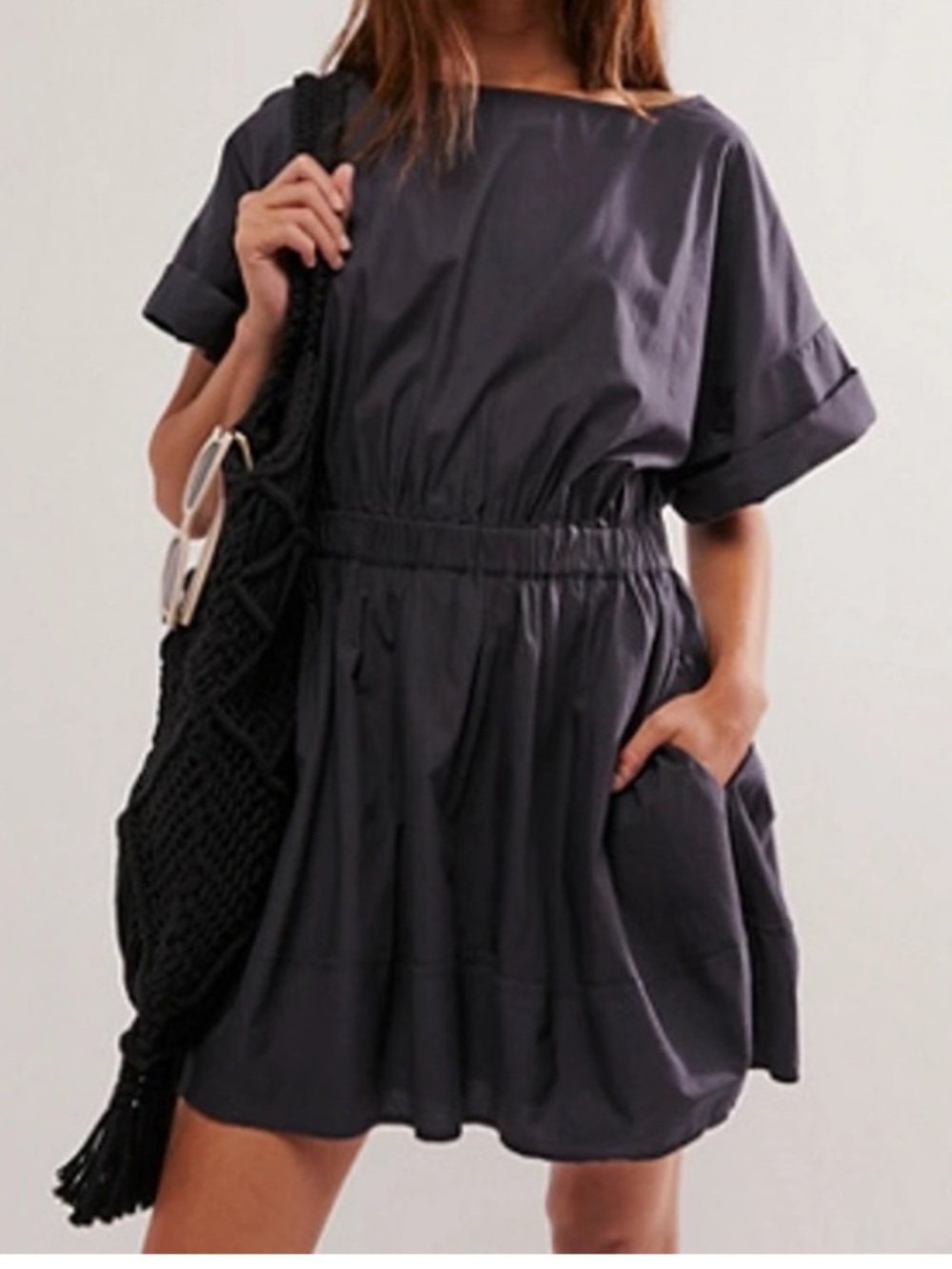 Free People Free-est Full Time Fun Mini Cotton Dress Washed Black Medium
